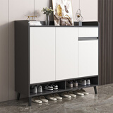 普派鞋柜家用门口鞋架现代简约客厅入户玄关柜大容量鞋柜收纳柜 深灰色+白100*32*100cm