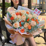 百花馆鲜花速递玫瑰花满天星真花束生日礼物送女朋友老婆同城配送小时达 【心上有你】11朵香槟|dyj85