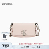 Calvin Klein休闲通勤单肩包礼物链条包包金属字母旋扣翻盖CK女包斜挎马鞍包