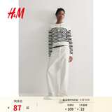 H&M女装毛针织衫夏季慵懒风休闲打底衫短款开衫内搭外套0579541 白色/黑色条纹 L 170/104