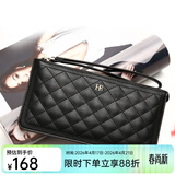 HR赫莲娜女包钱包女长款拉链菱格手抓包可放手机薄款休闲女士手拿包 黑色