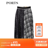 PORTS宝姿春夏新品半身裙百褶裙LM8S028MPT031 黑色印花 XS (2)