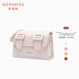 MERIMIES520礼物麦瑞迷泰国剑桥包S号樱桃红色小方包单肩包女斜挎包手提包 S号-奶昔色-油蜡纹