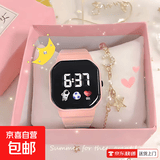 高颜值ins风简约时尚男女款学生黑科技LED夜光电子手表多功能数字显示日期显示秒表太空人手环P33 科技感太空人+LED夜光显示+秒表日期【粉】