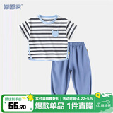 嘟嘟家宝宝夏款短袖T恤套装儿童休闲T恤防蚊裤卡通衣服夏装女童两件套潮 条纹T恤+深蓝色裤子 90
