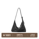 裘真【明星推荐】经典hobo包植鞣牛皮腋下通勤休闲饺子女包 黑色-大号 小包/大包