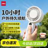 得力（deli）手持小风扇 百档风量便携迷你超长续航静音小电扇户外数显小风机学生办公室桌面 米白色 LK120
