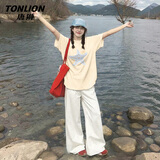 唐狮（TonLion）纯棉短袖女装夏季新款潮流显瘦宽松t恤女士上衣服海星高级感半袖