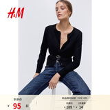 H&M女装毛针织衫夏季慵懒风休闲打底衫短款开衫内搭外套0579541 黑色001 M 165/96