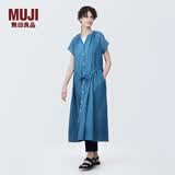 MUJI女式 强捻法国袖连衣裙 女装裙子夏季纯棉全棉衬衫连身裙BC2JGC4S 蓝色 S(155/80A)