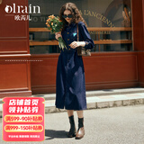 Olrain欧芮儿普鲁士蓝牛仔连衣裙女春装新款收腰刺绣减龄裙子 牛仔蓝 XL