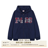 F426【赵露思同款】春季嘻哈宽松大logo格子贴绣卫衣外套 藏青色  S