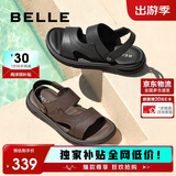 百丽男鞋两穿凉拖鞋夏商场款牛皮休闲沙滩凉鞋8GF01 棕色-哑光 40