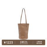 裘真慵懒遇水桶包女腋下单肩包复古通勤包头层植鞣牛皮包包 大象灰-小号