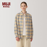 MUJI女式法兰绒衬衫领长袖衬衫女士衬衣外套格子衫女装春季纯棉空调衫 黄色格纹 S (155/80A)