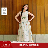 茵曼植物碎花女装无袖连衣裙浪漫度假风宽松2026夏季新品花苞长裙子 杏色 M