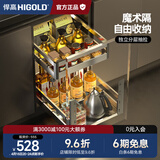 悍高（HIGOLD）拉篮304不锈钢厨房橱柜双层调味篮带阻尼导轨 400柜2层-L系列调味篮【京仓发】
