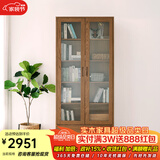 良工实木书柜带门北欧日式落地书架满墙置物架橡木原木书橱学生书房 胡桃色双门1米（高2000mm）