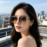 Angelamiao墨镜女潮流切边太阳镜高级感方形大框复合尼龙镜片防紫外线开学