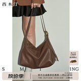 西木汀 爱软糖 牛皮托特包女大容量简约单肩斜挎包包女 咖啡色小号