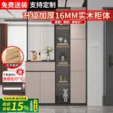 优慕帝实木玄关柜鞋柜一体入户客厅沙发挡柜欧式玻璃屏风隔断柜置物架 右柜【奶灰色+深灰色】长140 两种玻璃可选，需联系客服