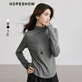 红袖别致打底T恤冬季2024新款女装纯色压褶收腰百搭半高领内搭上衣 高级灰064 S