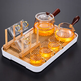 正扬玻璃功夫茶具小套装家用茶杯侧把茶壶耐热茶盘整套简约办公室客厅 8头（梯形/直觉壶）+六金/把杯+杯架+长琴白