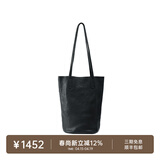 裘真慵懒遇水桶包女腋下单肩包复古通勤包头层植鞣牛皮包包 黑色-中号