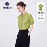 Navigare小帆船女士短袖卷边衬衫全棉休闲衬衣2323503501 S