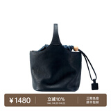 裘真复古遇花篮包手提斜挎牛皮包通勤休闲大容量菜篮子包 蓝色 暂不预售