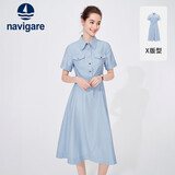 Navigare小帆船女士短袖衬衫裙轻奢中长款连衣裙2322874504