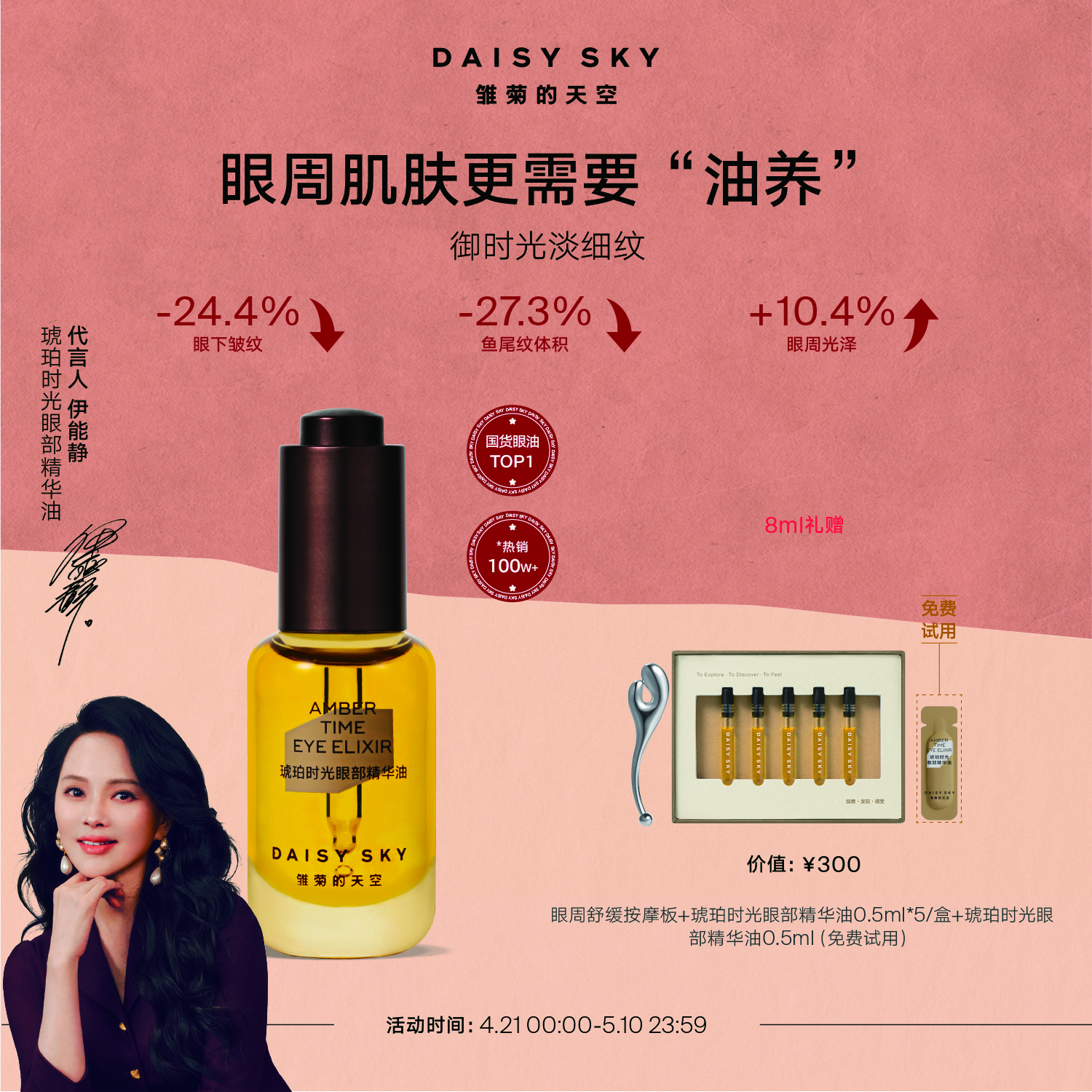 雏菊的天空【伊能静推荐】琥珀时光眼油淡化细纹抗皱紧致眼精华母亲节礼物