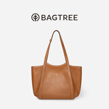 BAGTREE【朱珠同款】包包树晚枫包植鞣牛皮大容量托特包通勤单肩电脑女包 橡果色-中号 可装14寸电脑 高级小众