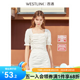 西遇复古方领针织短袖女2026年夏季新款褶皱高腰短款t恤女纯色小个子 白色(D0300204) S