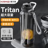 恩尔美（nRMEi）运动水杯大容量男女生tritan高颜值耐高温健身便携带吸管杯子水壶 动感黑莓【 进口tritan+吸管+提手】 1000ml