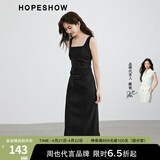 红袖简约气质黑色吊带裙夏季新款女装高级压褶收腰显瘦U领背心连衣裙 黑050 L