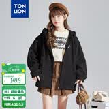 唐狮（TonLion）2026春季新款针织外套女休闲卫衣开衫连帽上衣 无绒款黑色/二批 M