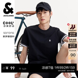 杰克·琼斯（JACK&JONES）26年男装四季打底T恤男士凉感透气多色情侣款短袖t恤水洗不易走形 黑色E43 XL 185