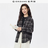 佐丹奴法兰绒衬衫女新款纯棉美式学院风宽松连帽格子衬衫13345860