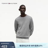Tommy Hilfiger【撞色横条纹】26春夏新款男纯棉休闲学院风圆领内搭针织衫 【纯色绣标毛衣】极简灰P7D M （推荐：135-150斤）