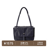 裘真复古001邮差包女单肩通勤大容量斜挎包植鞣头层牛皮包 蓝色-中号 售罄不预售