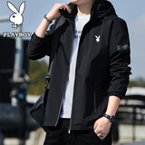 花花公子（PLAYBOY） 夹克男外套春秋季男士冬季新款商务中青年连帽冲锋上衣男装 黑色(常规款) XL (126斤-140斤)