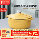 归.禾器珐琅锅多彩铸铁锅微压多功能炖锅电磁炉通用搪瓷锅平底家用汤锅 苏梨黄22cm3.3L