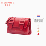 MERIMIES520礼物麦瑞迷泰国剑桥包S号樱桃红色小方包单肩包女斜挎包手提包 S号-樱桃红-油蜡纹