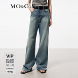 MO&Co.夏无侧缝及地阔腿裤复古棉质中低腰牛仔裤摩安珂 牛仔蓝色 M 27