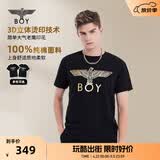 BOY LONDON夏男女同款T恤烫金老鹰logo印花百搭休闲潮牌短袖N01032 黑印金 XS