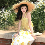 CHUJIE连衣裙女夏裙子套装2026新款夏季碎花长裙海边度假沙滩裙无袖挂脖 柠檬黄挂脖吊带+碎花长裙 M 建议100-110斤