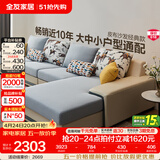 全友家居现代简约风L型布艺沙发家用客厅科技布转角沙发家具政府补贴 水蓝|布皮沙发|面料可拆洗|左妃位 多人位 3.67m