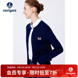 纳维凯尔意大利小帆船女针织衫春秋圆领小开衫毛衣外套2334092061 藏青 L