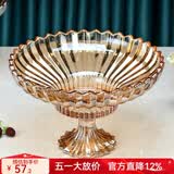 花语四季玻璃水果盘欧式家用客厅茶几高档轻奢零食糖果干果收纳盘大号盘子 莲花果盘（玻璃高脚）